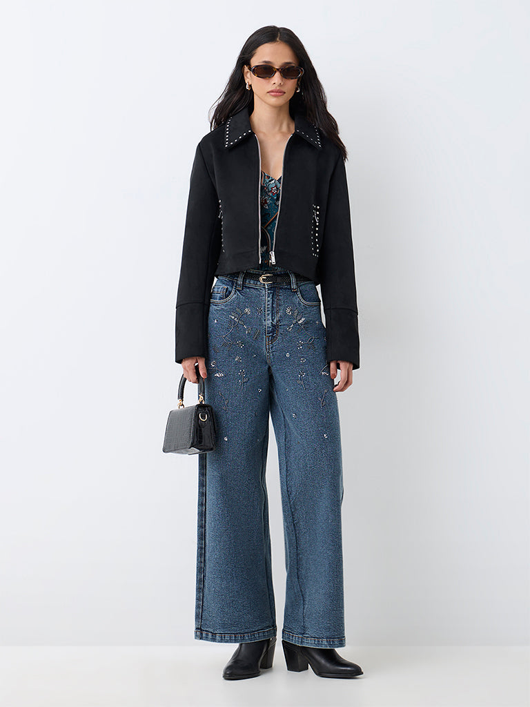 LOV Black Stud-Detail Suede Jacket — photo 2