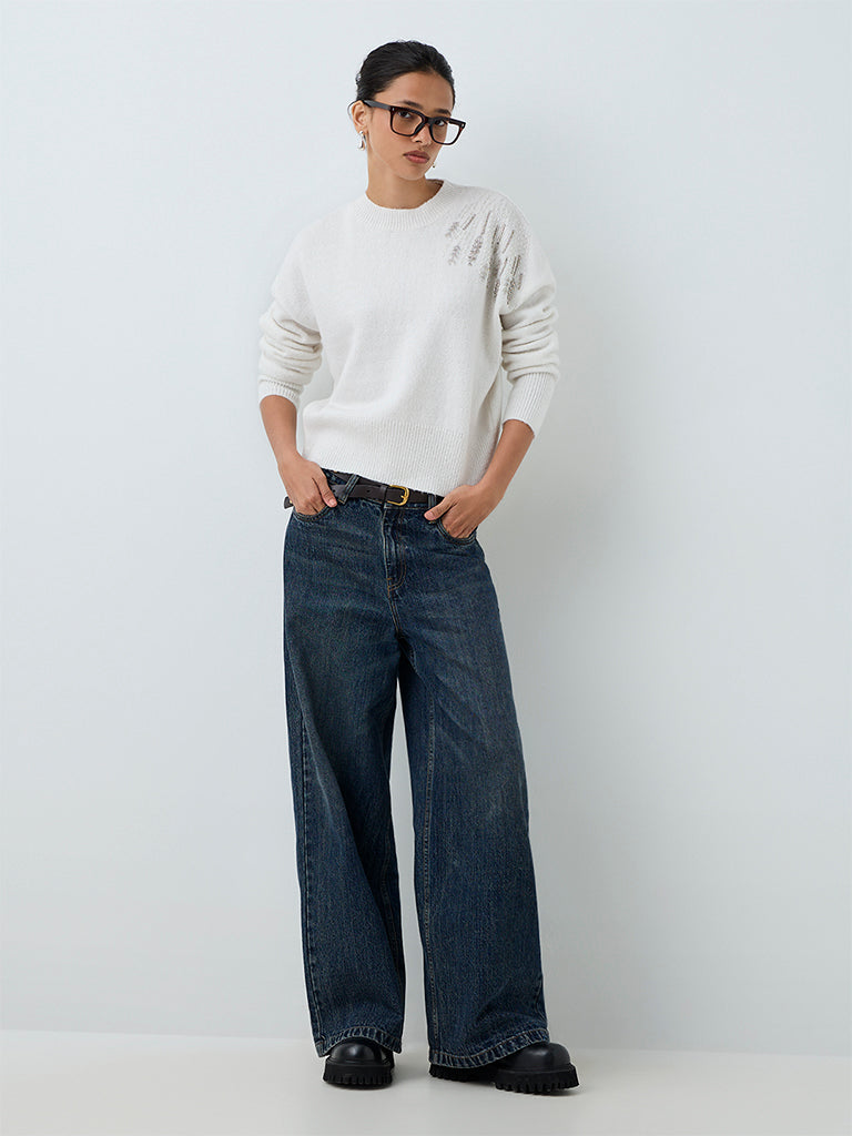 LOV White Embellished Sweater — photo 1