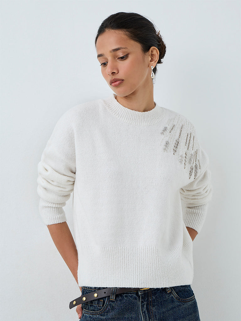 LOV White Embellished Sweater — photo 2