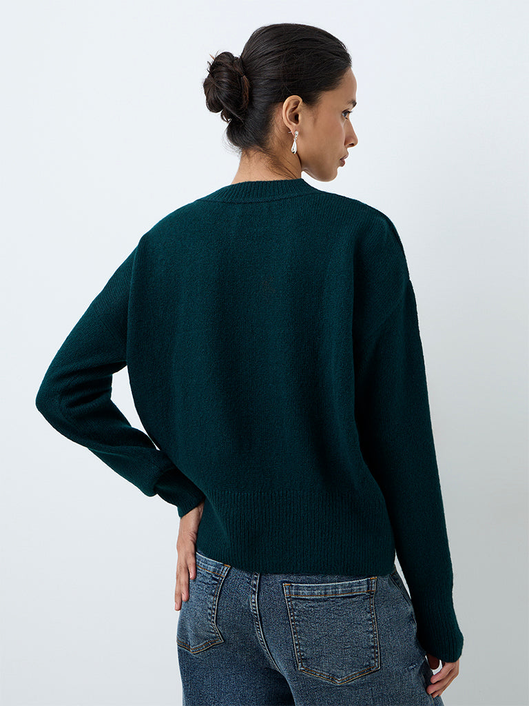 LOV Dark Teal Embellished Sweater — photo 4
