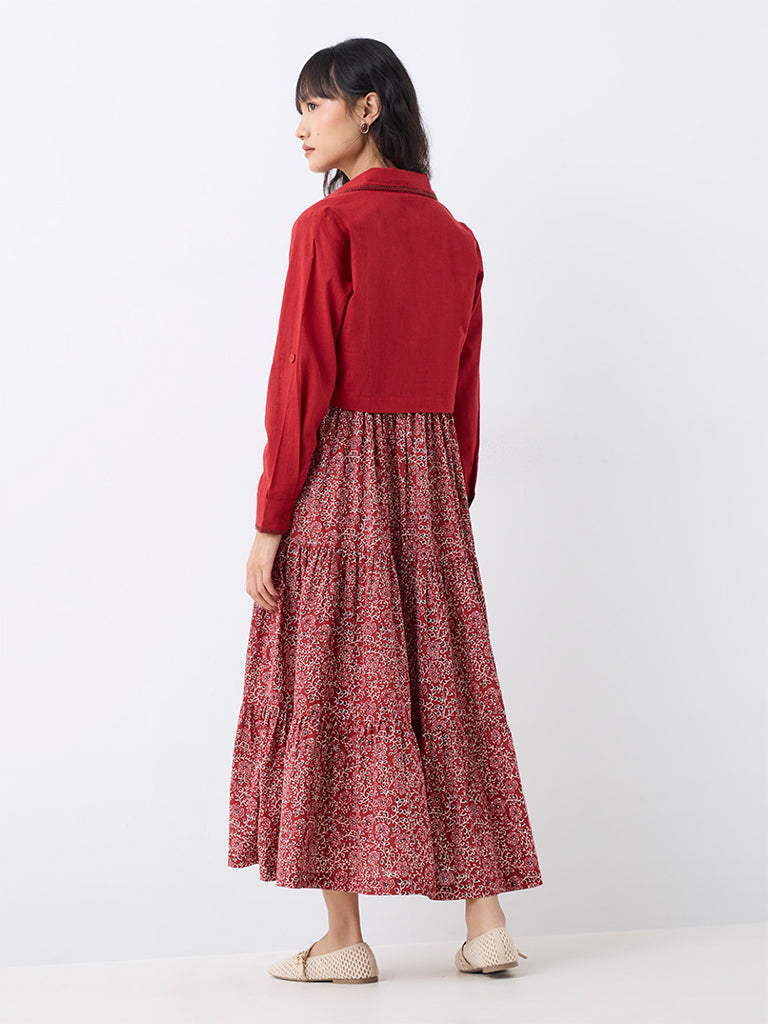 Bombay Paisley Red Floral Printed Cotton Tiered Dress with Jacket — photo 4