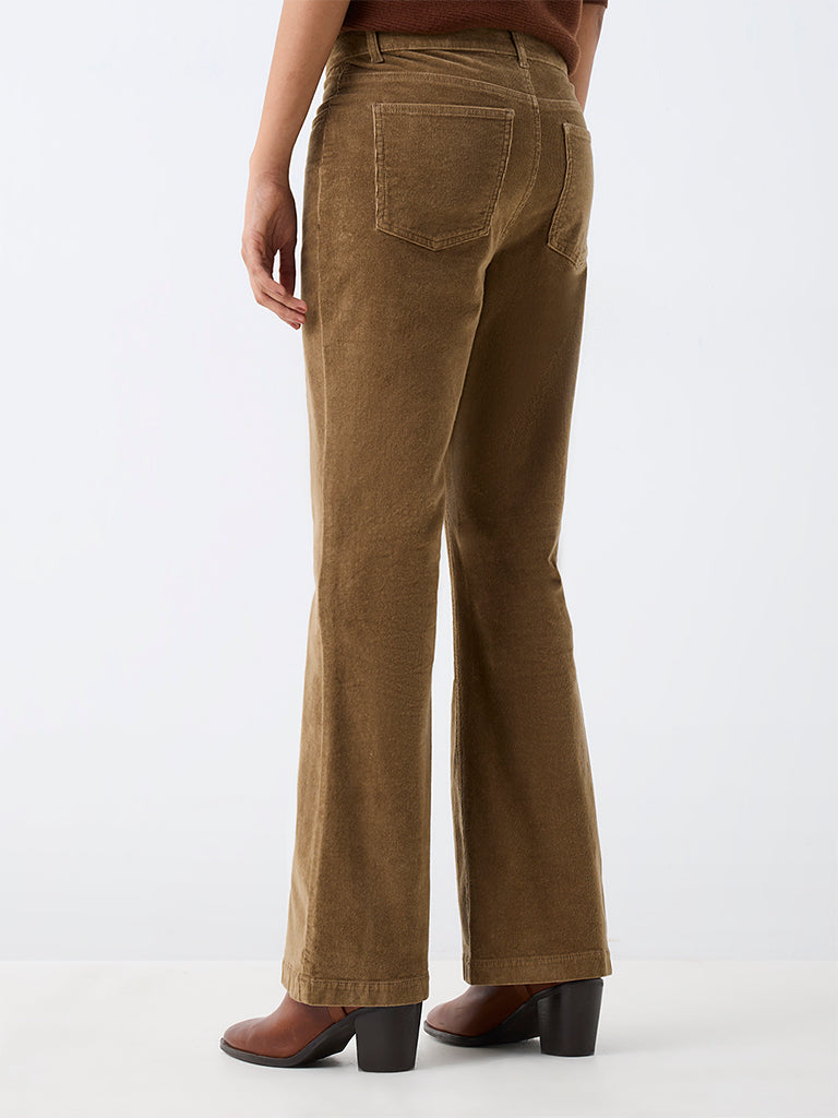 LOV Khaki Bootcut High-Rise Corduroy Cotton-Blend Trousers — photo 4