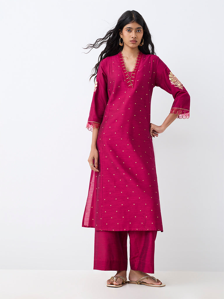 Fuchsia Floral Printed A-Line Kurta — photo 1