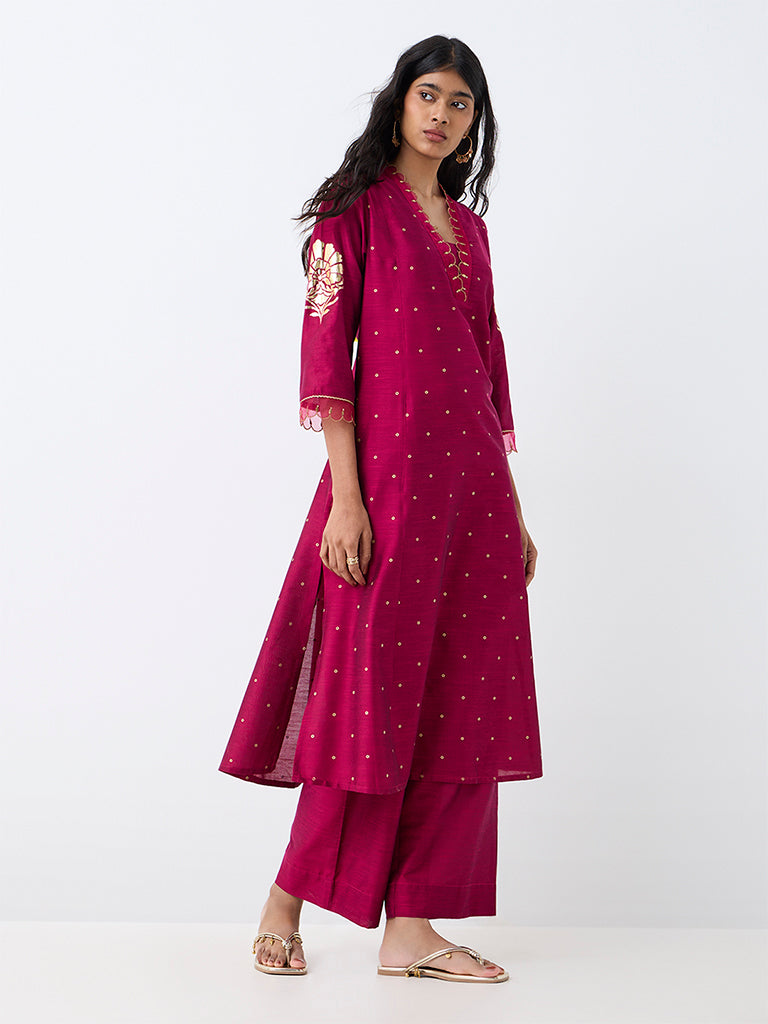 Fuchsia Floral Printed A-Line Kurta — photo 2
