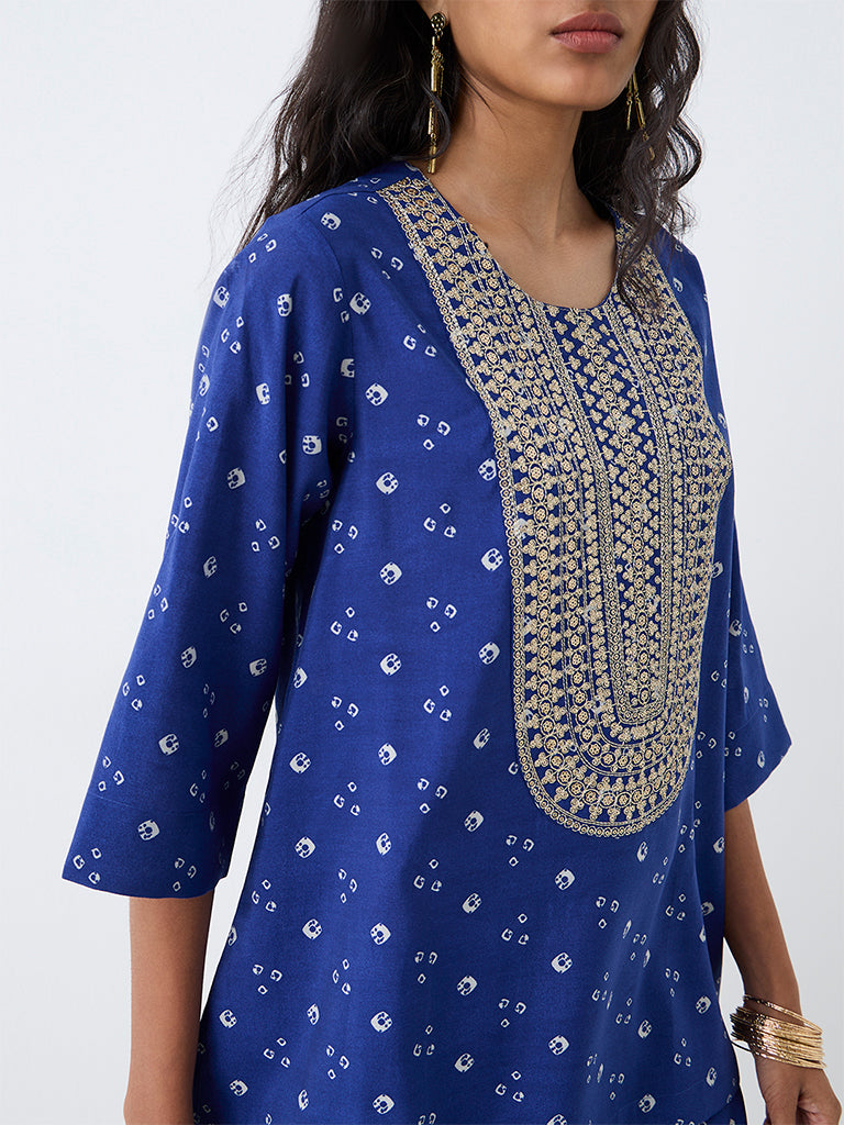 Dark Blue Sequin Embellished Tunic and Bandhani Palazzos Set — photo 3