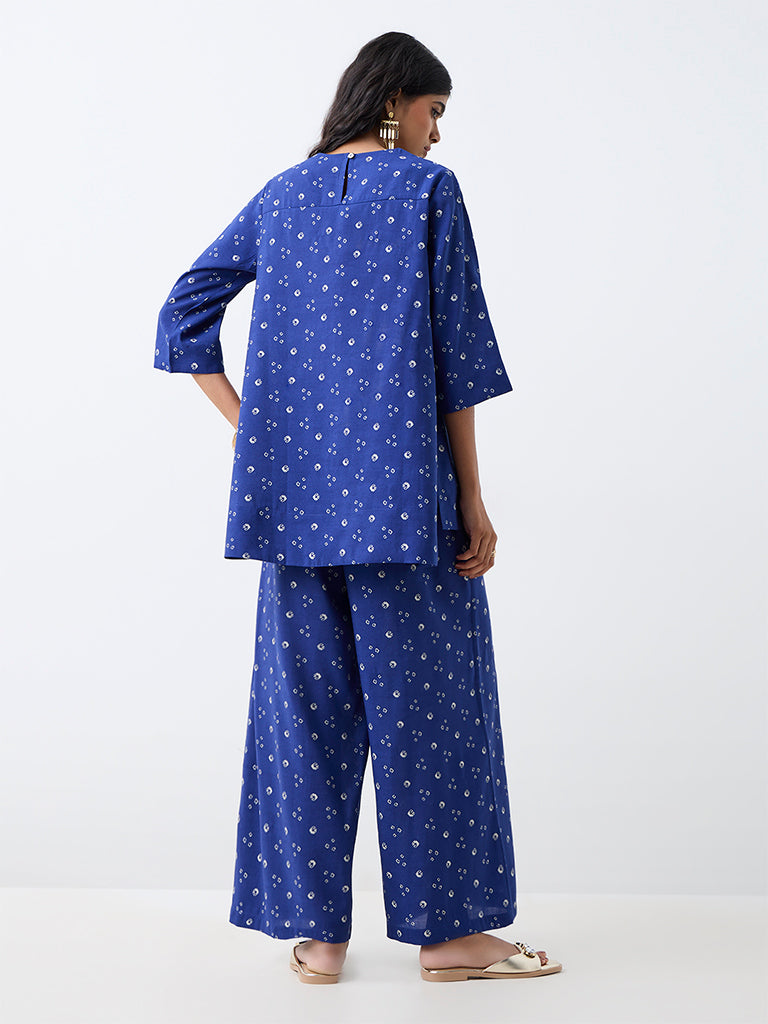 Dark Blue Sequin Embellished Tunic and Bandhani Palazzos Set — photo 4