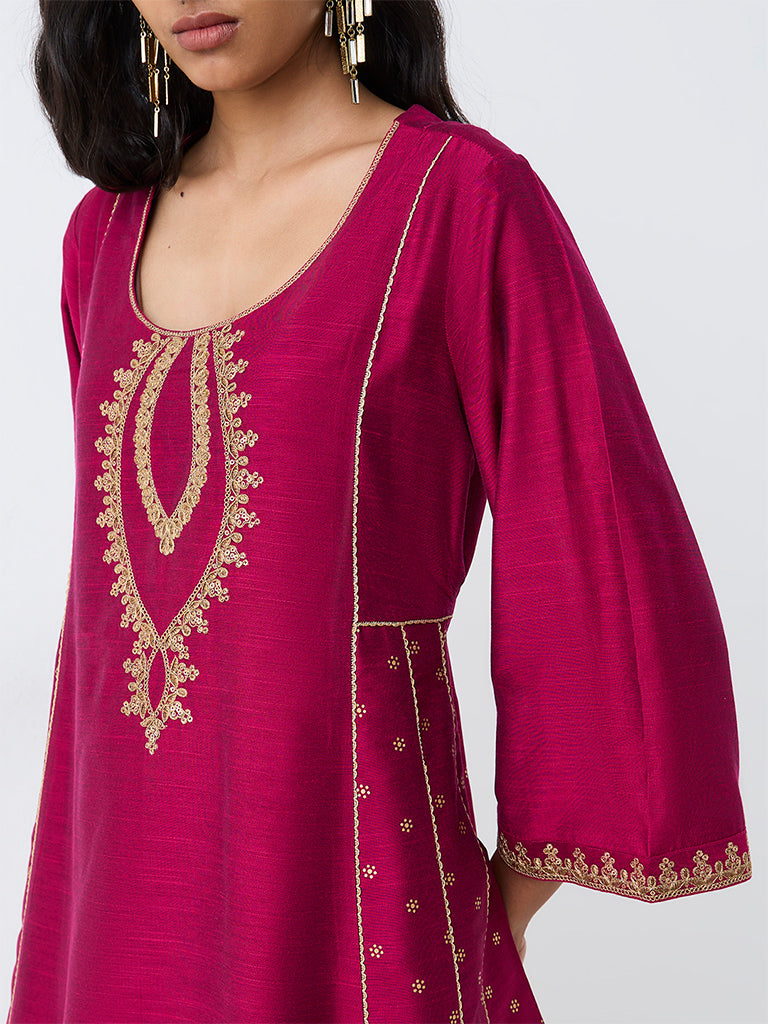 Fuchsia Paisley Embroidered Kurti — photo 3