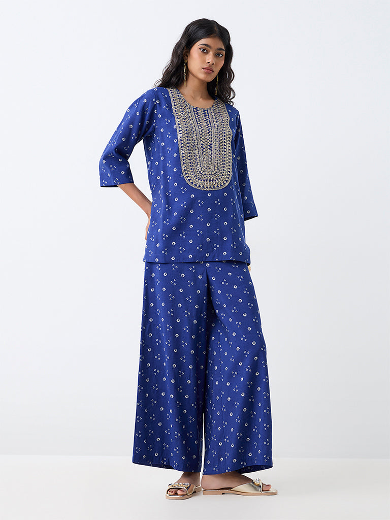 Dark Blue Sequin Embellished Tunic and Bandhani Palazzos Set — photo 6