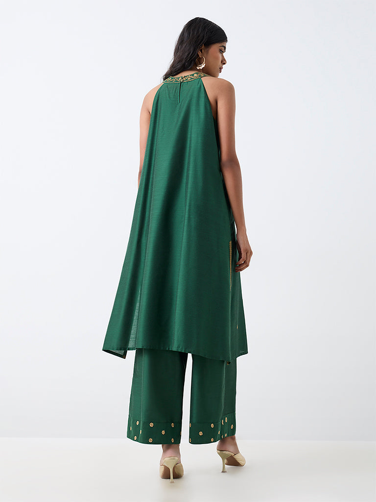 Dark Green Botanical Embroidered A-Line Kurta — photo 4