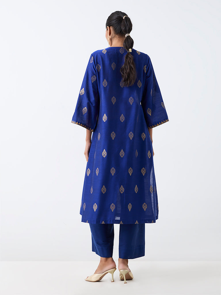 Blue Floral Printed A-Line Kurta — photo 4