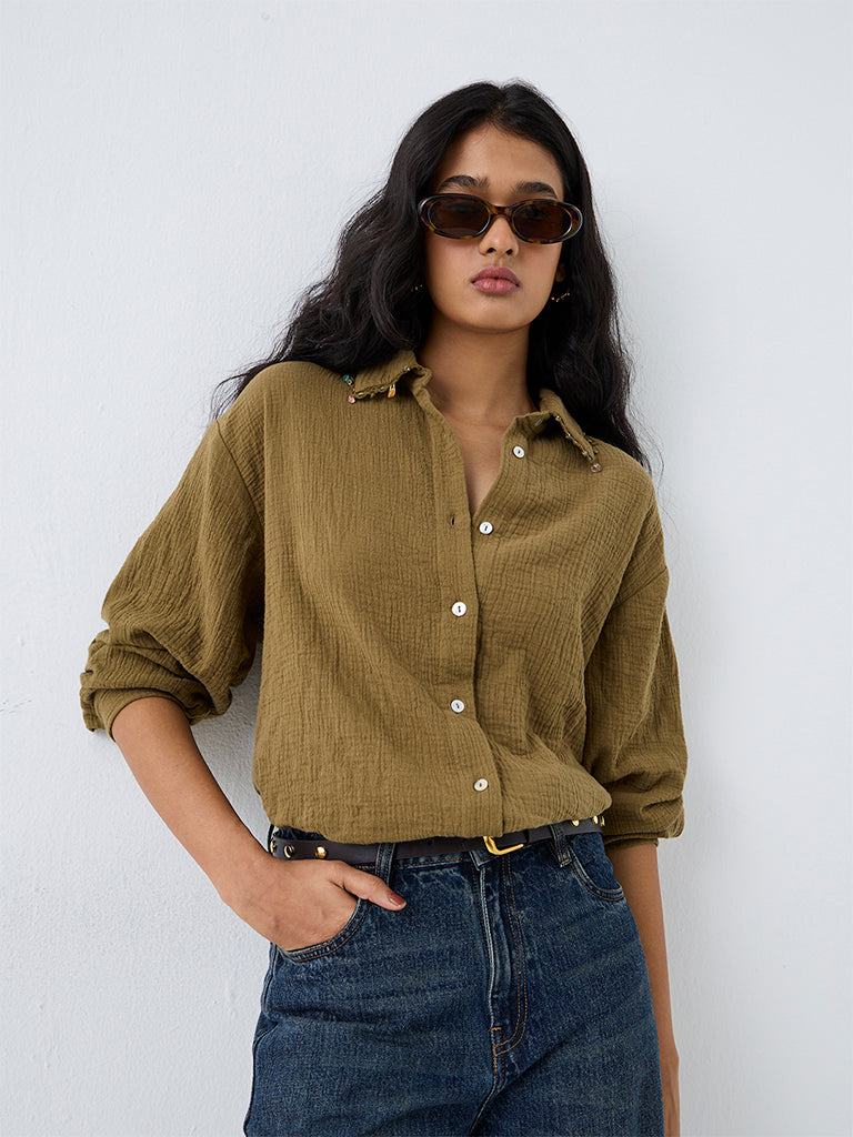 LOV Sage Crinkle-Textured Shirt — photo 1