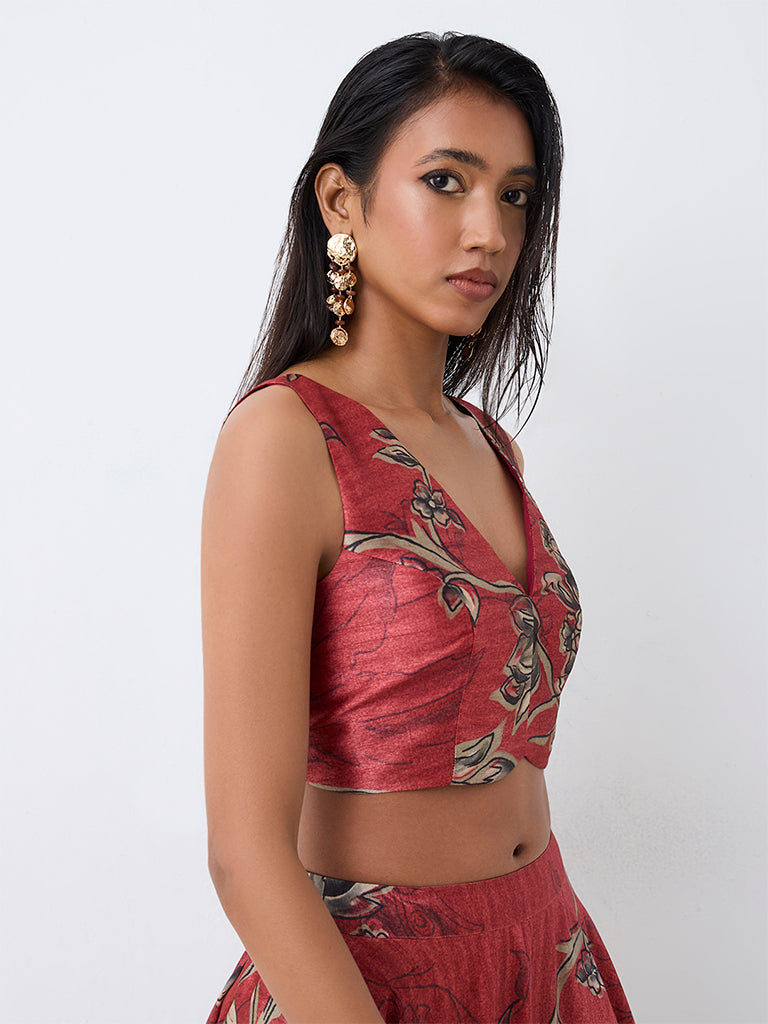 Red Floral Printed Crop Top — photo 2