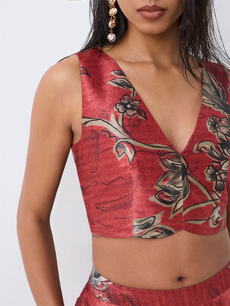 Red Floral Printed Crop Top — photo 3