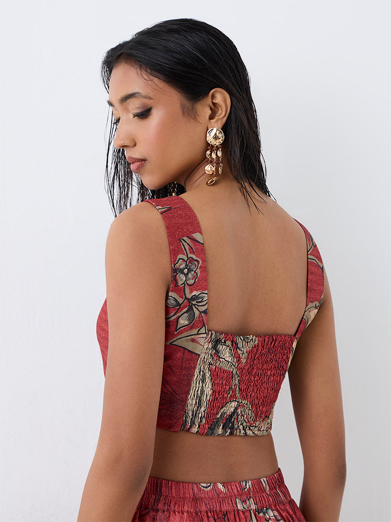 Red Floral Printed Crop Top — photo 4