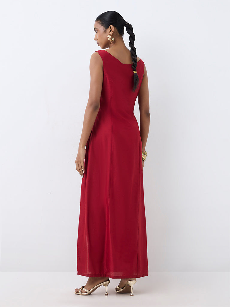 Red Floral Embellished Sheath Dress — photo 4
