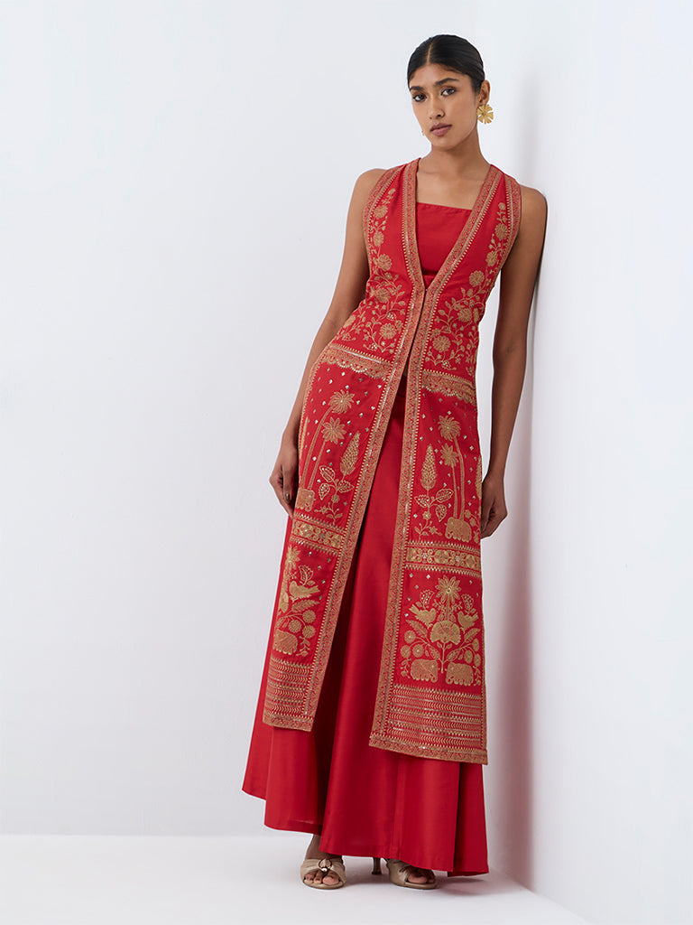 Red Heritage Embroidered Jacket With Top — photo 1
