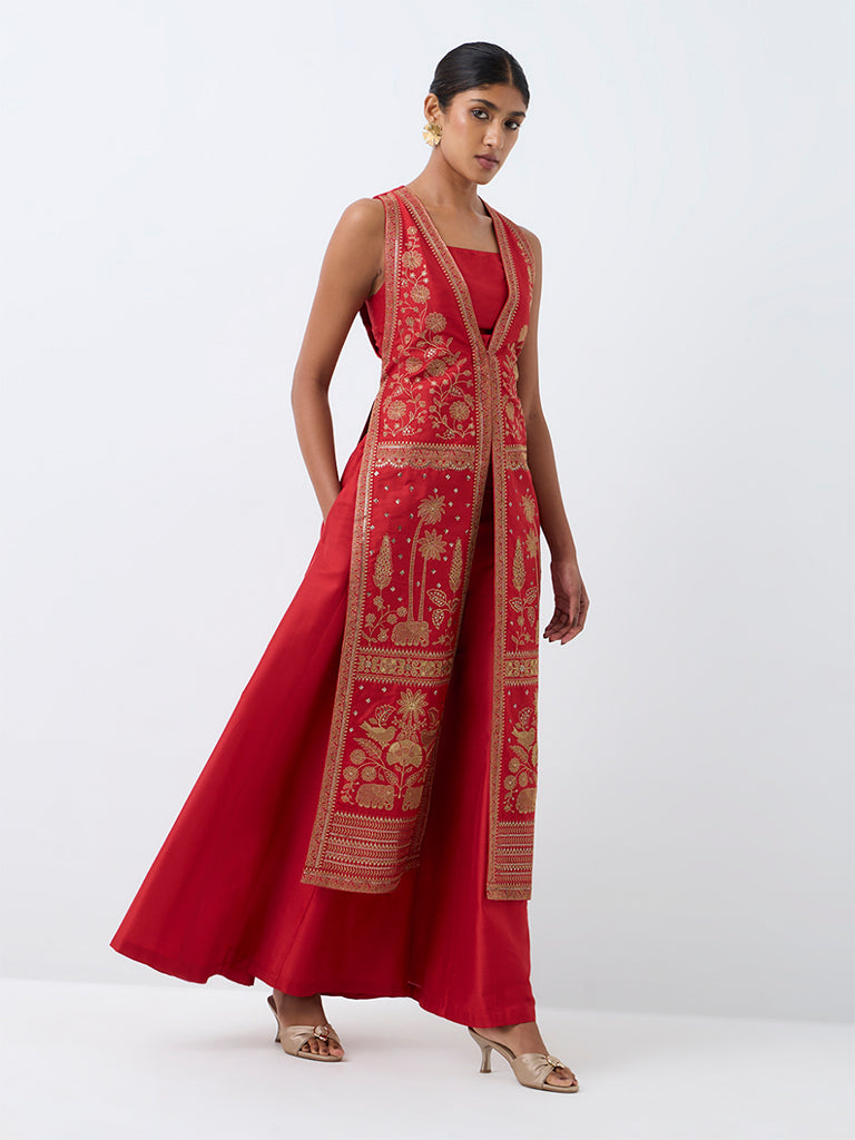 Red Heritage Embroidered Jacket With Top — photo 2