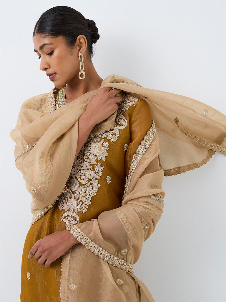 Mustard Embroidered Straight Kurta With Sharara Set — photo 3