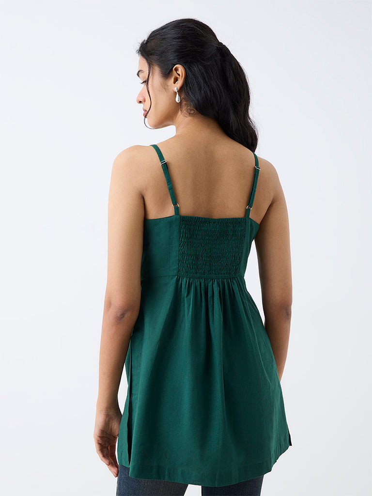 Utsa Dark Green Floral Embroidered Cotton Tunic — photo 4