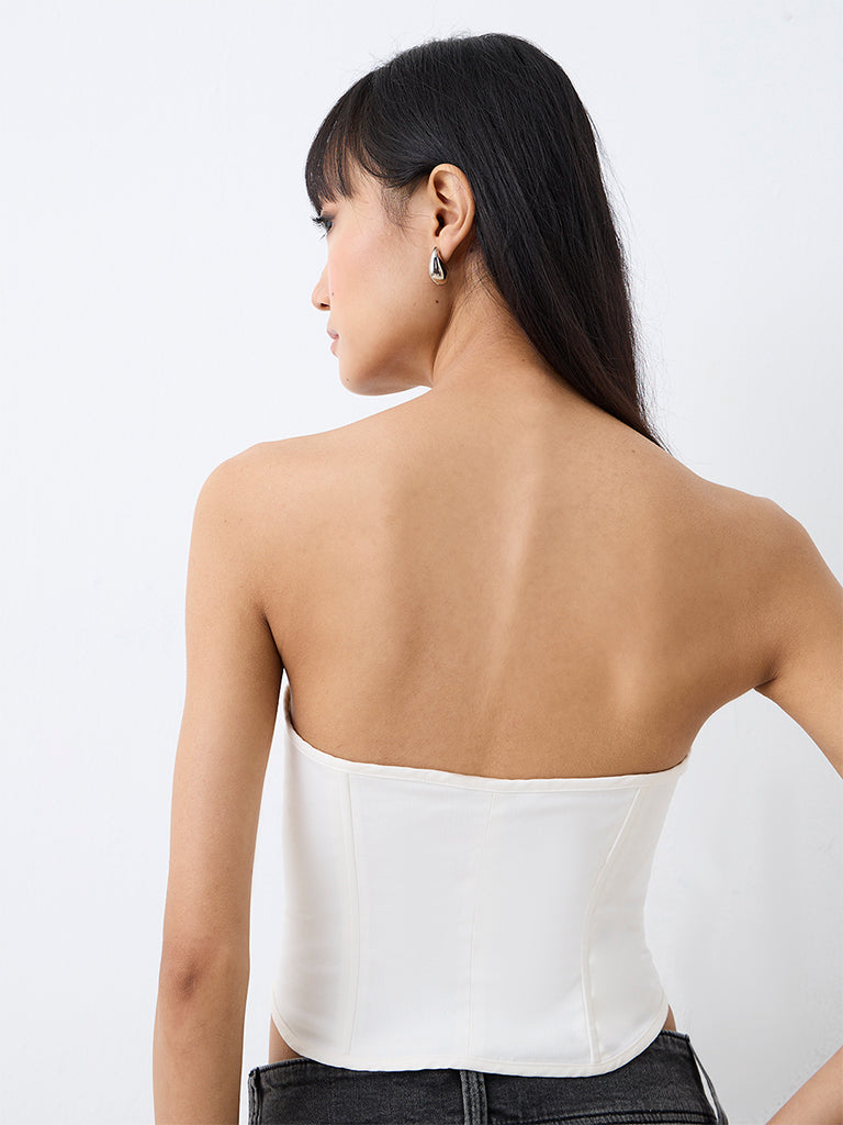 Nuon Off-White Solid Corset Top — photo 4