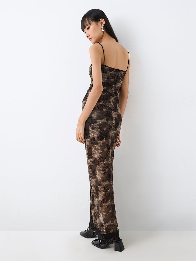 Nuon Dark Olive Abstract Printed Sheath Dress — photo 4
