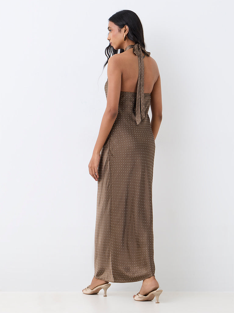 Wardrobe Brown Rhinestone Embellished Sheath Dress — photo 4