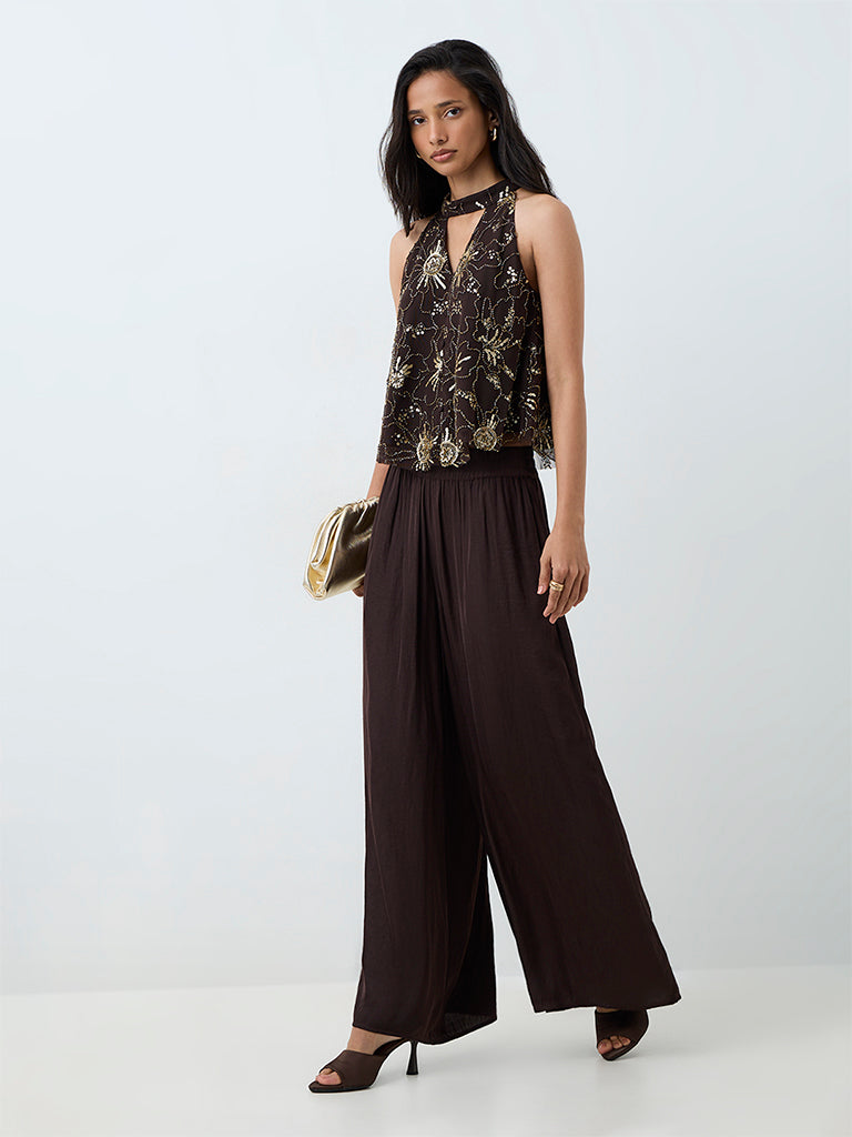 LOV Dark Brown Sequin Embellished Top — photo 2