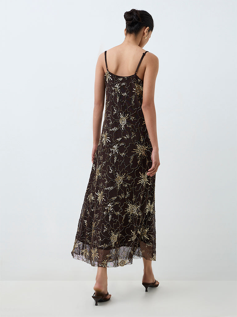 LOV Dark Brown Sequin Embellished Party Dress — photo 4