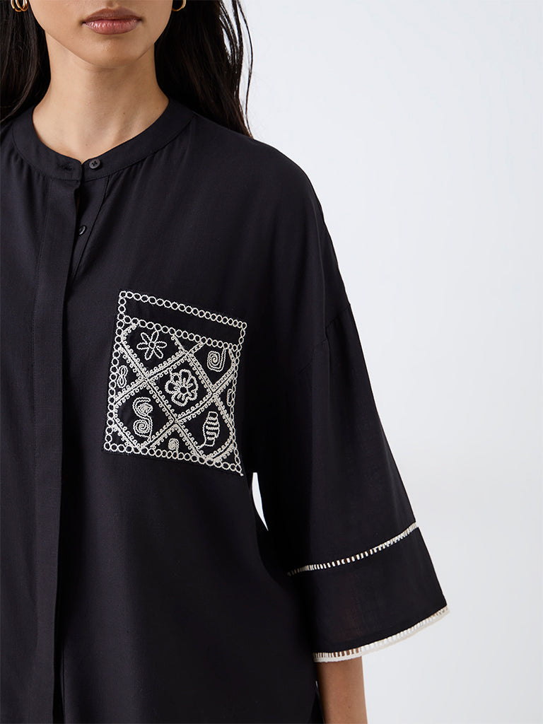 LOV Black Embroidered Blouse — photo 3
