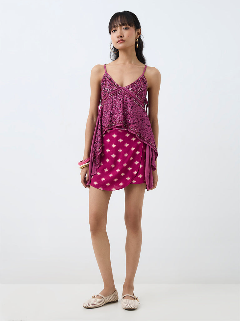 Bombay Paisley Magenta Printed Wrap-Style High-Rise Skirt — photo 1
