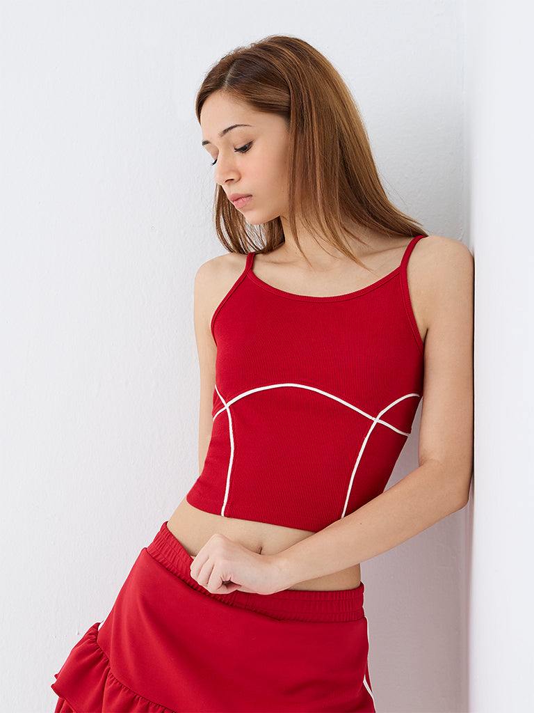 Nuoflexx Red Pipeline-Detail Cotton-Blend Crop Top — photo 1