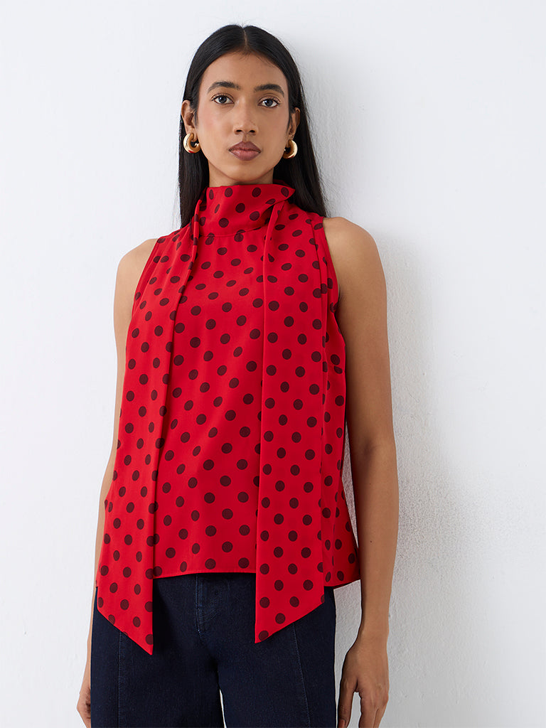 Wardrobe Red Polka-Dot Scarf-Detail Top — photo 1
