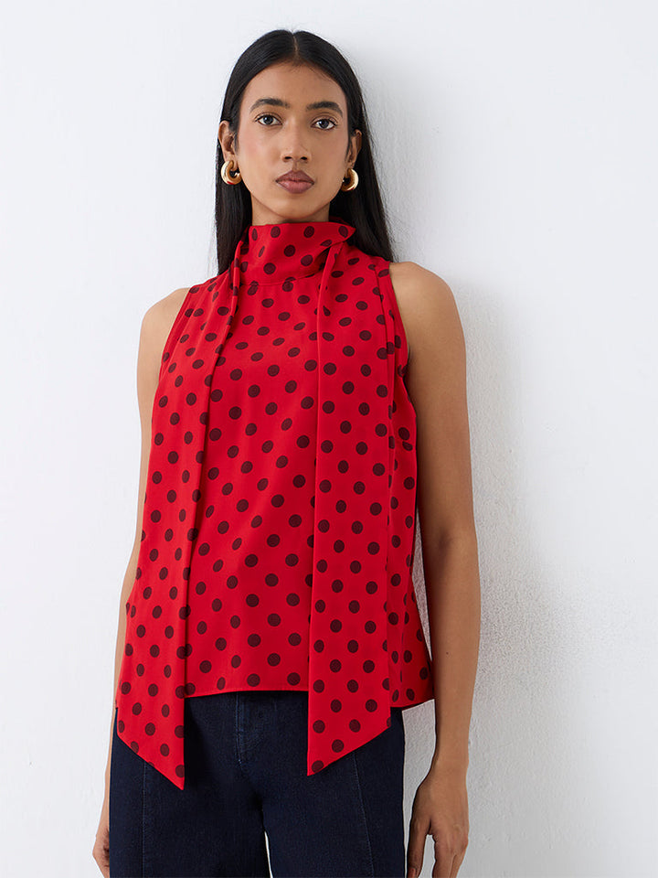 Wardrobe Red Polka-Dot Scarf-Detail Top