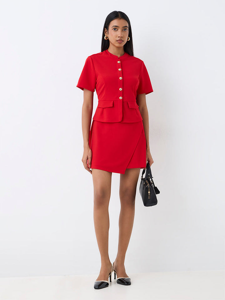 Wardrobe Red Wrap-Style High-Rise Skorts