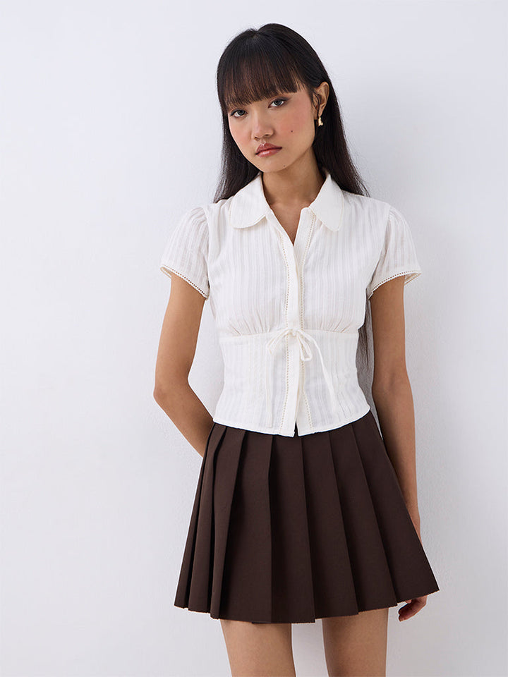 Nuon Off-White Self-Striped Tie-Up Detail Blouse