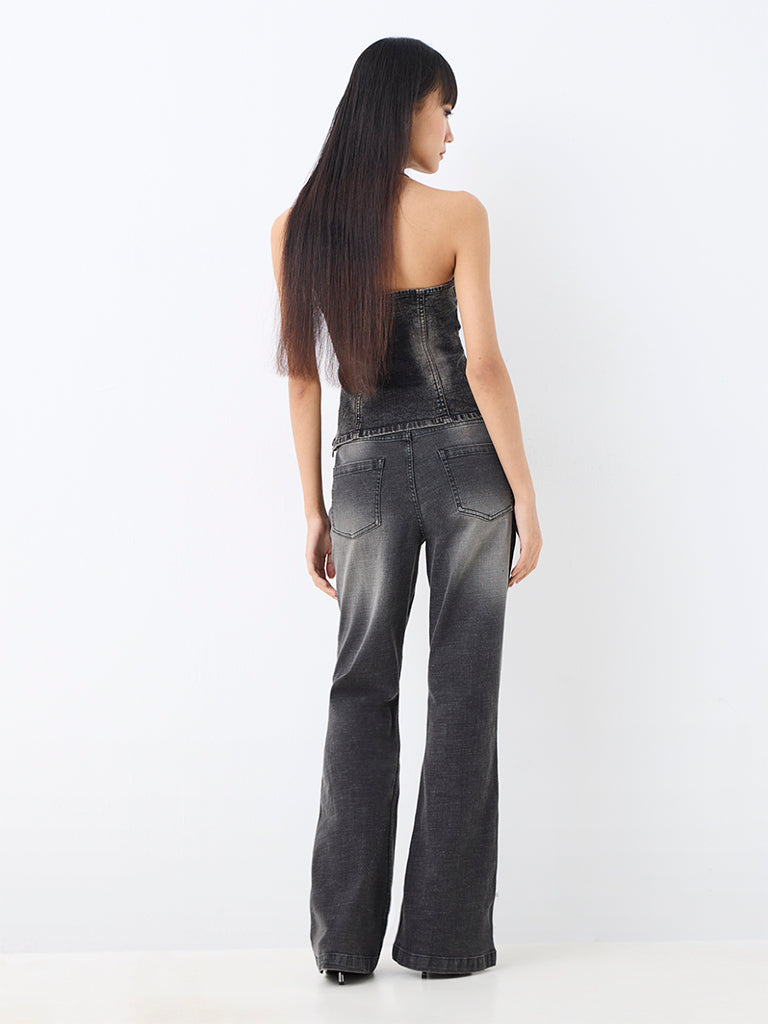 Nuon Charcoal Wash High-Waist Bootcut Jeans with Button-Detailing — photo 4