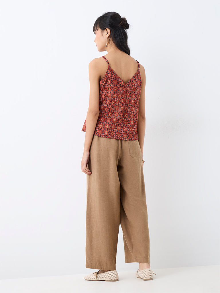 Bombay Paisley Dark Beige High-Rise Cotton-Blend Tapered Pants — photo 4
