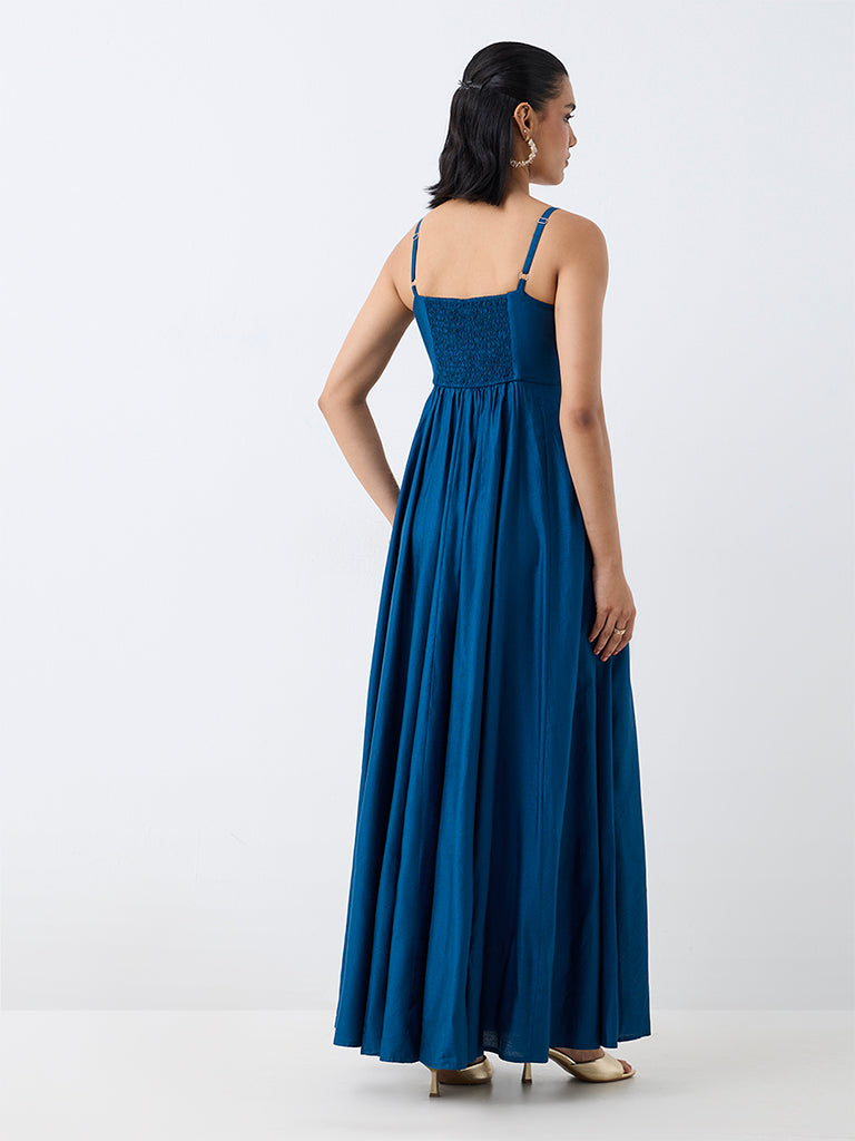 Navy Floral Embroidered Fit-and-Flare Dress — photo 4