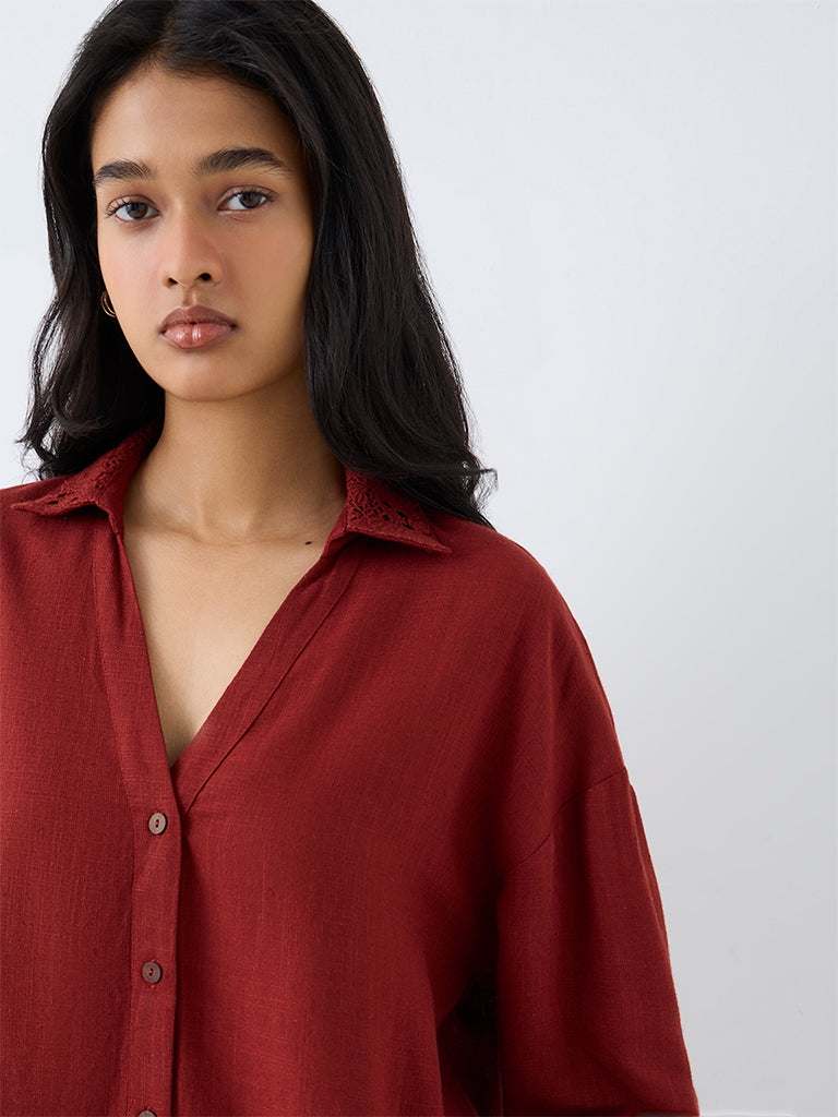 LOV Red Linen-Blend Shirt — photo 3