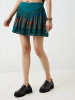 Bombay Paisley Dark Teal Folk Printed High-Rise Cotton Skirt