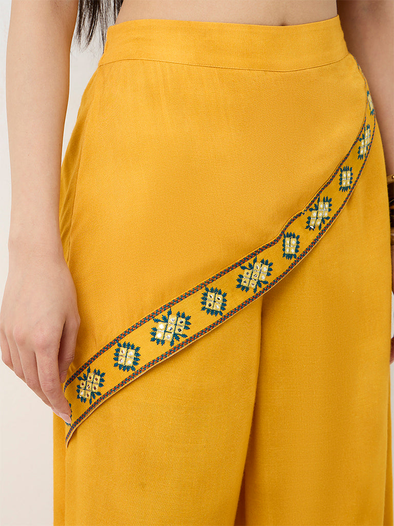 Bombay Paisley Mustard Wrap-Front High-Rise Pants — photo 3