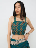 Bombay Paisley Teal Floral Printed Cotton Crop Top